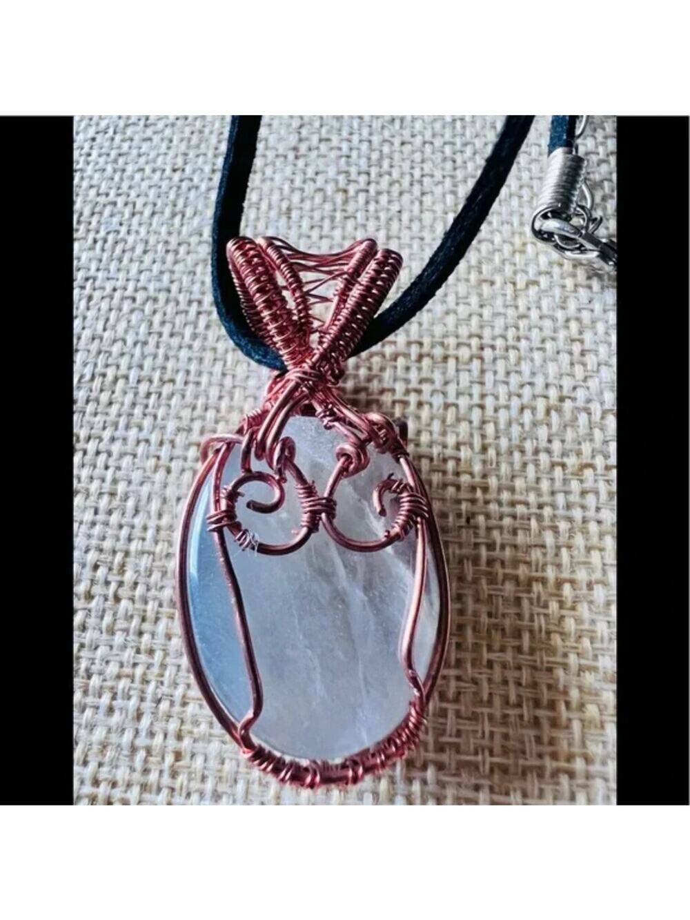 Grey Agate Cabochon Cooper Wrapped Handmade Double Bale 16” 3” Extender New